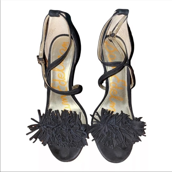 Sam Edelman Shoes - Sam Edelman Aisha Fringed Suede Womens Sandal Heels Open Toe Black 7.5